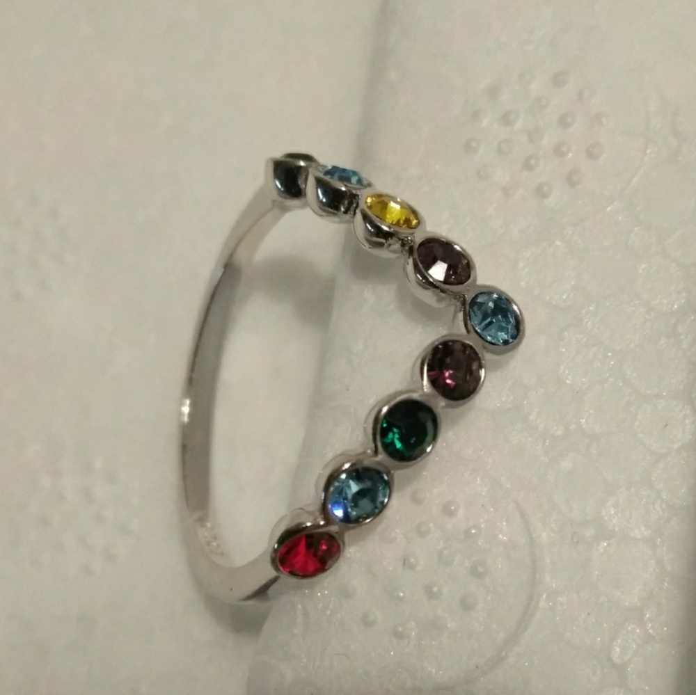 S925 rainbow colors ring  Sz. 8&9